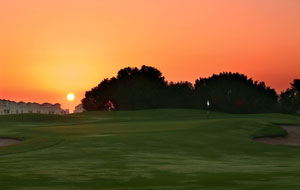 sunset over al hamra golf club, dubai, united arab emirates
