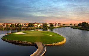 island green, jumeirah golf estates earth course, dubai, united arab emirates