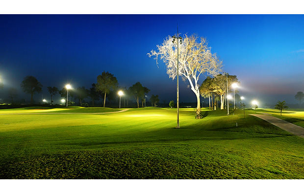 long thanh vientiane golf course, laos at night