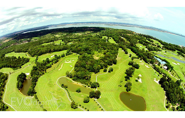aerial view at palm springs golf country club in batam island, indonesia
