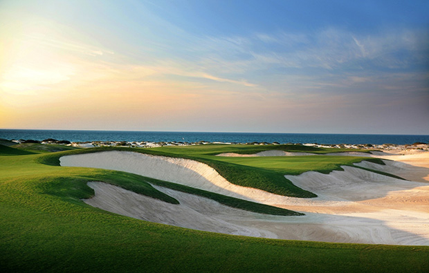 Bunker and sea at saadiyat island beach golf club, abu dhabi, united arab emirates