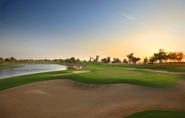 sunset over abu dhabi golf club, abu dhabi, united arab emirates