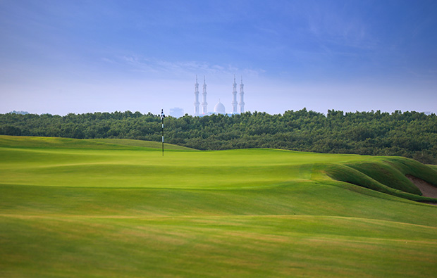 view towards mosque al zorah golf club, dubai, united arab emirates