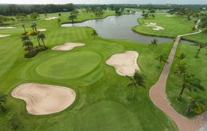 aerial view of green, bangkapong riverside country club, bangkok, thailand