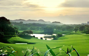 club house view beside the lake at dongguan hillview golf club, guangdong china