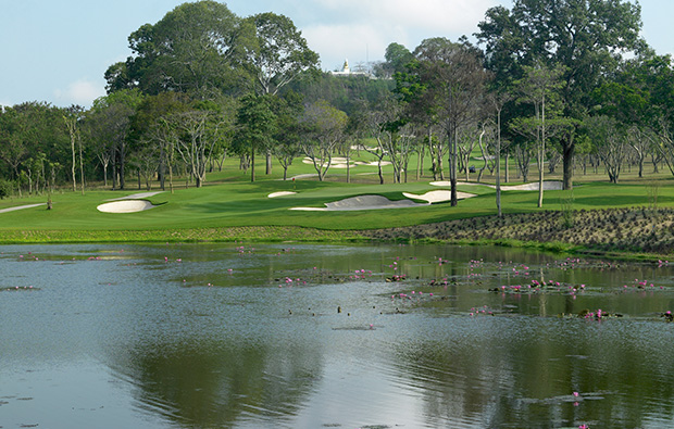 green and waetr hazard, siam country club old course, pattaya, thailand