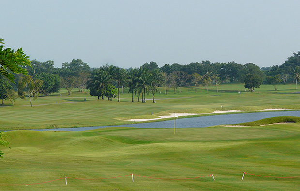 view across water, greenwood golf club, pattaya, thailand