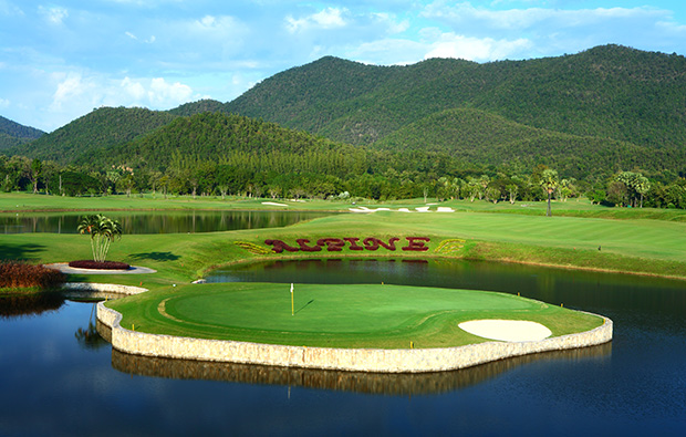 signature hole 15, alpine golf club, chiang mai, thailand