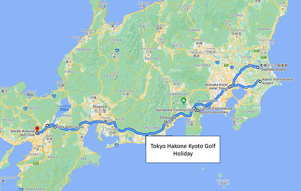 Tokyo Hakone Kyoto Golf Holiday Route Map
