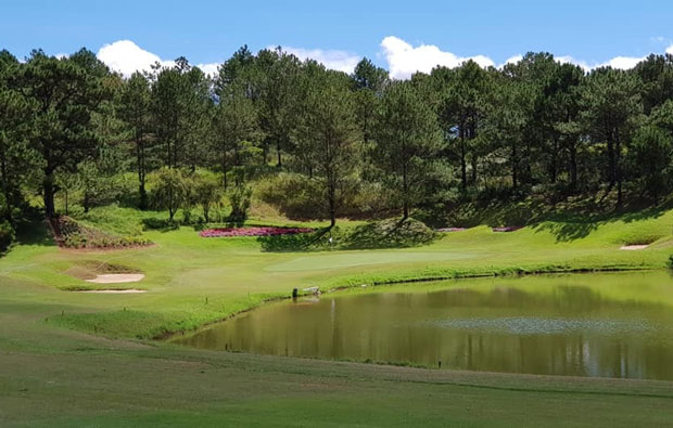 approach to green at dalat palace golf club, dalat, vietnam