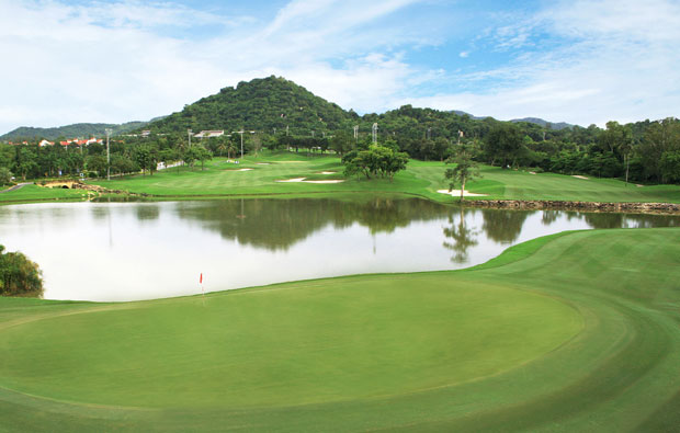 water hazard at laem chabang international country club, pattaya, thailand